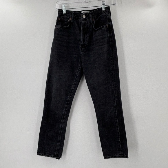 Agolde High Waisted Straight Leg Crop Riley Jeans Black Size 23 - Picture 1 of 9